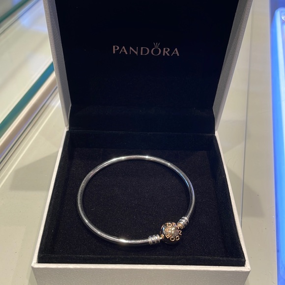 Pandora Sterling Silver & 14KT Yellow Gold Bangle Bracelet! - Picture 1 of 2